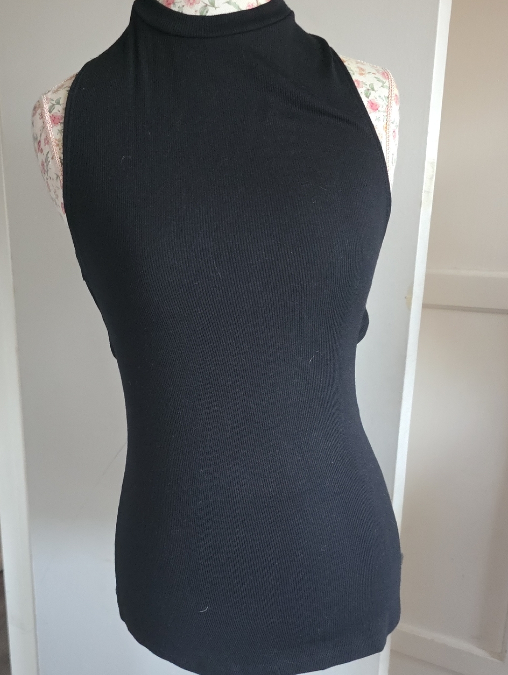 LNA Black Ribbed Mock-Neck Tank